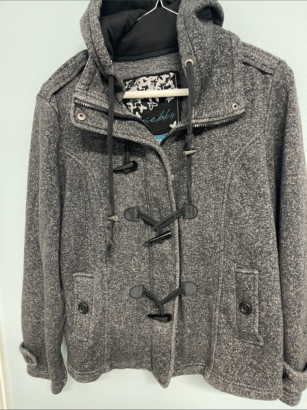 Sebby Heathered Gray Toggle Hooded Pea Coat